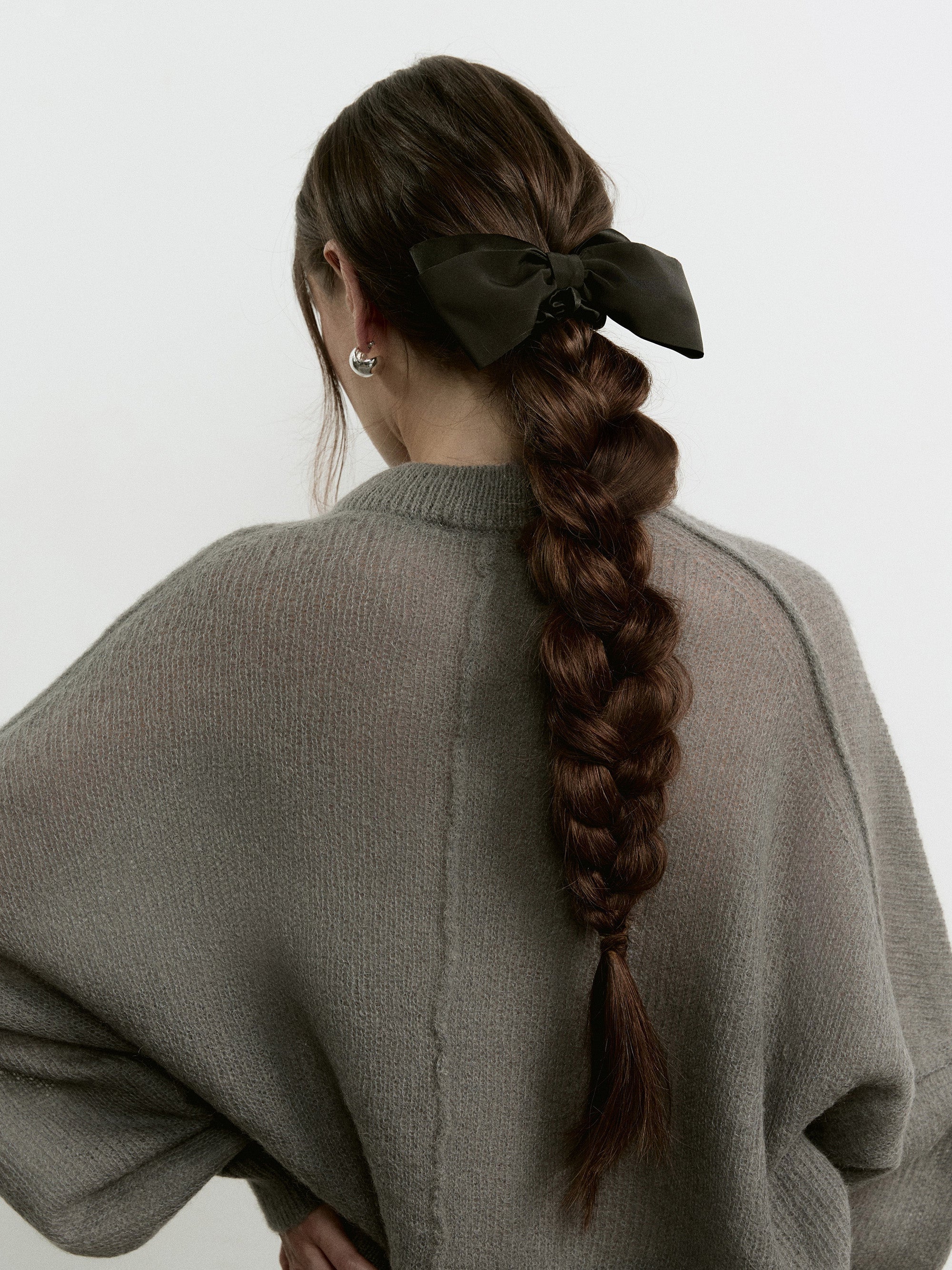 Hair bow scrunchie in Black - on-model - CONTOUROSE