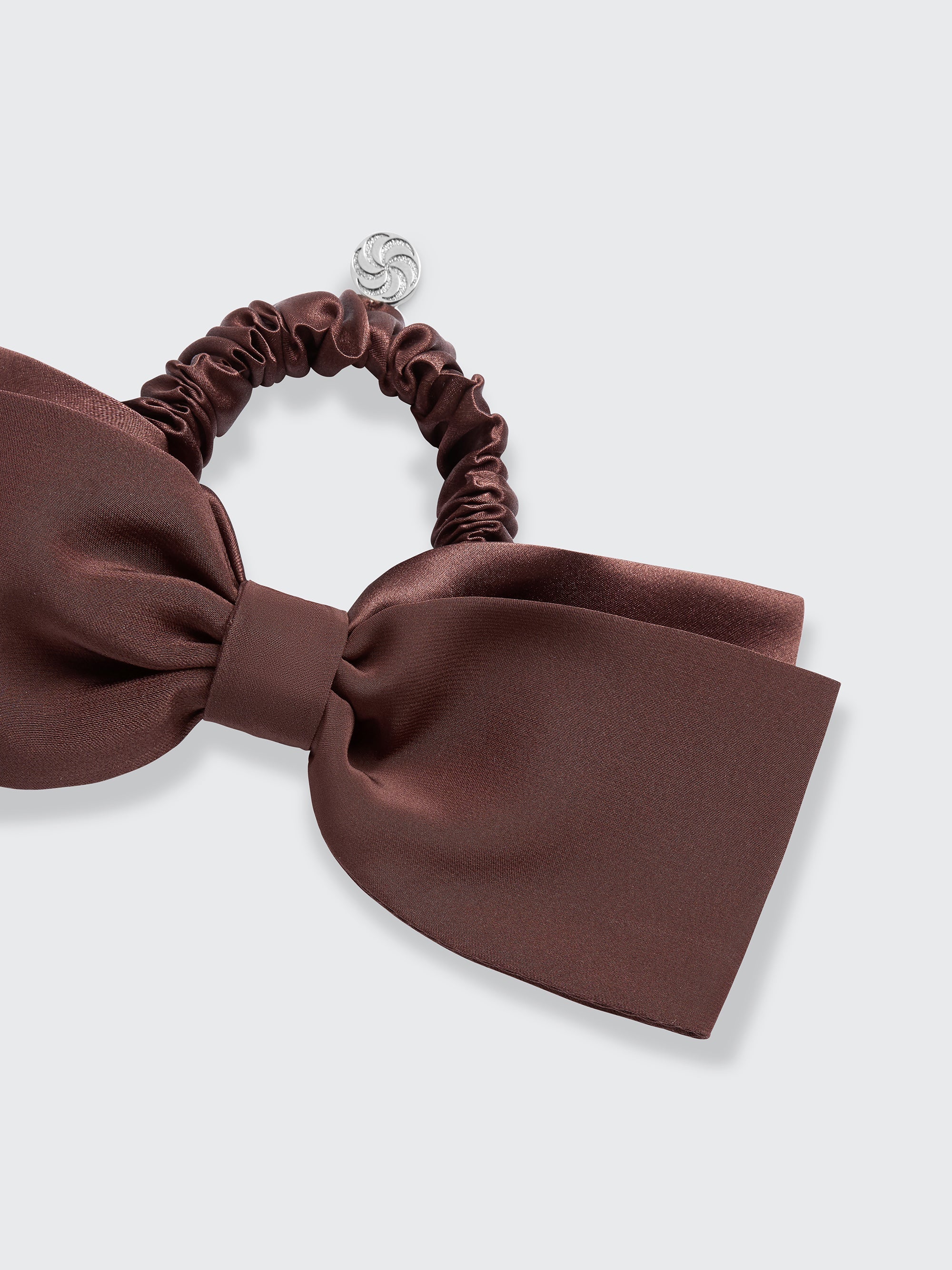 Hair bow scrunchie in Espresso Brown - Fabric detail - CONTOUROSE