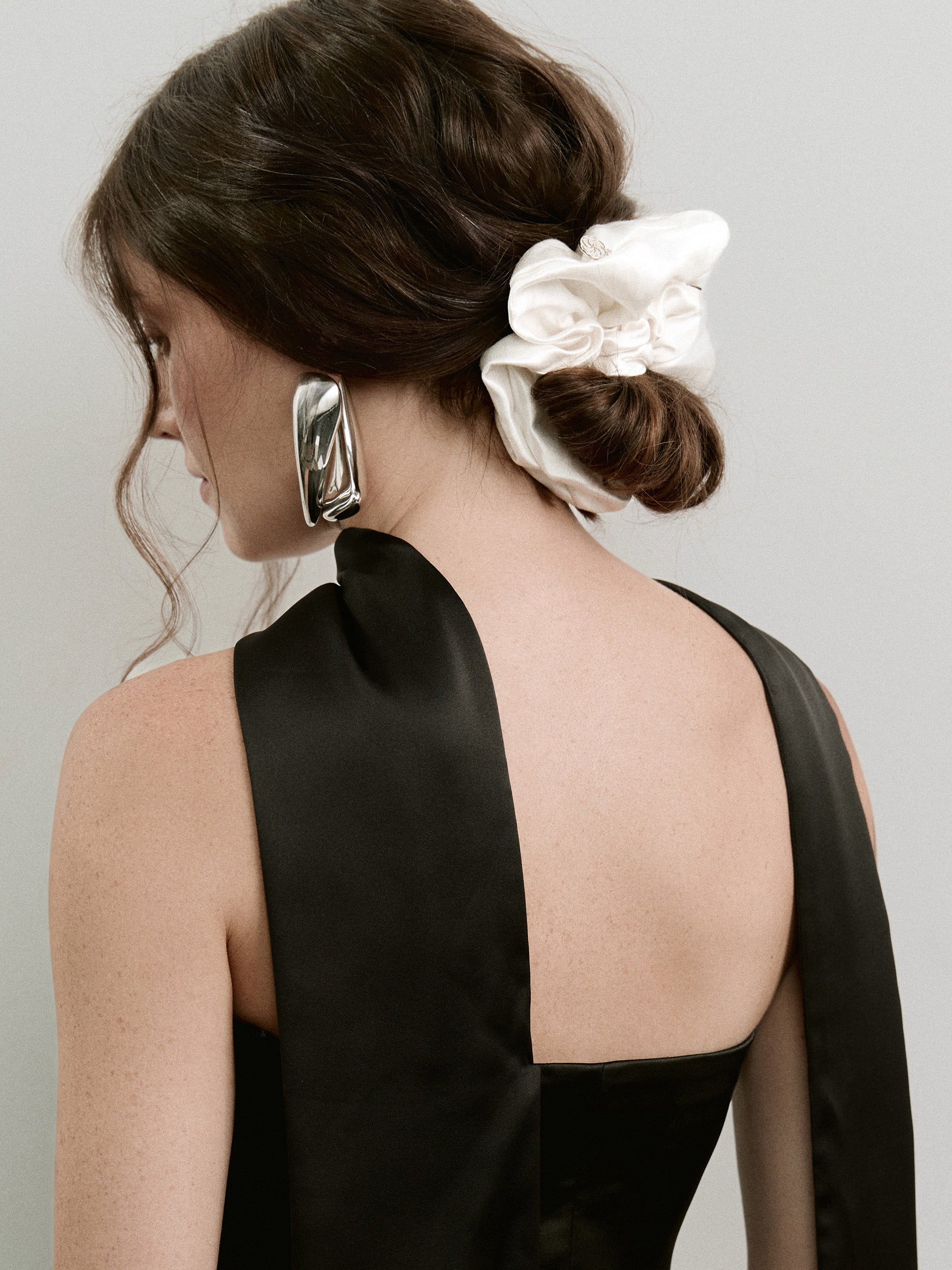 Oversized hemp scrunchie in Ivory - on-model, back view - CONTOUROSE