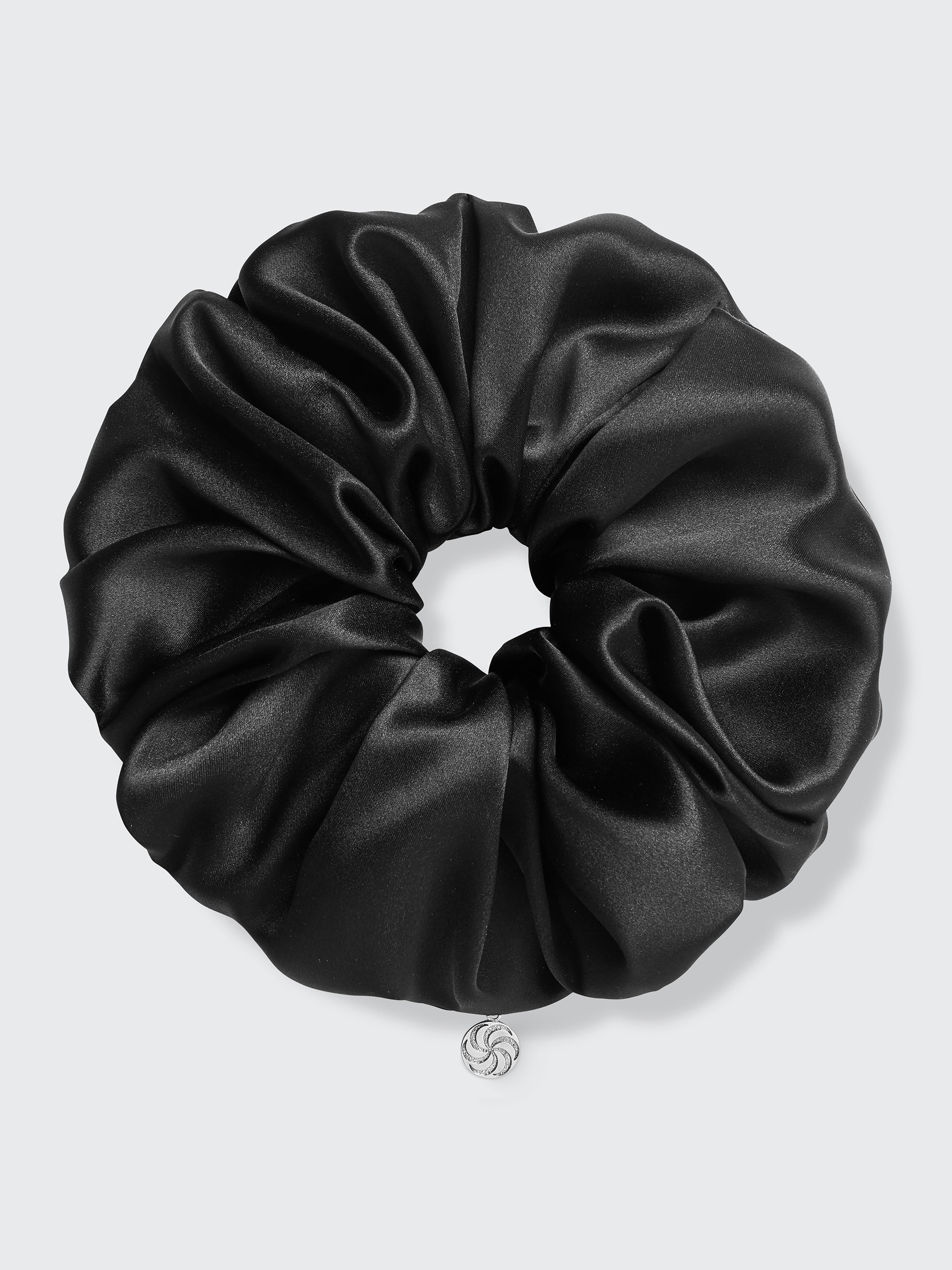 Oversized silk scrunchie in black — Contourose luxury hair accessory made in Europe from Italian silk