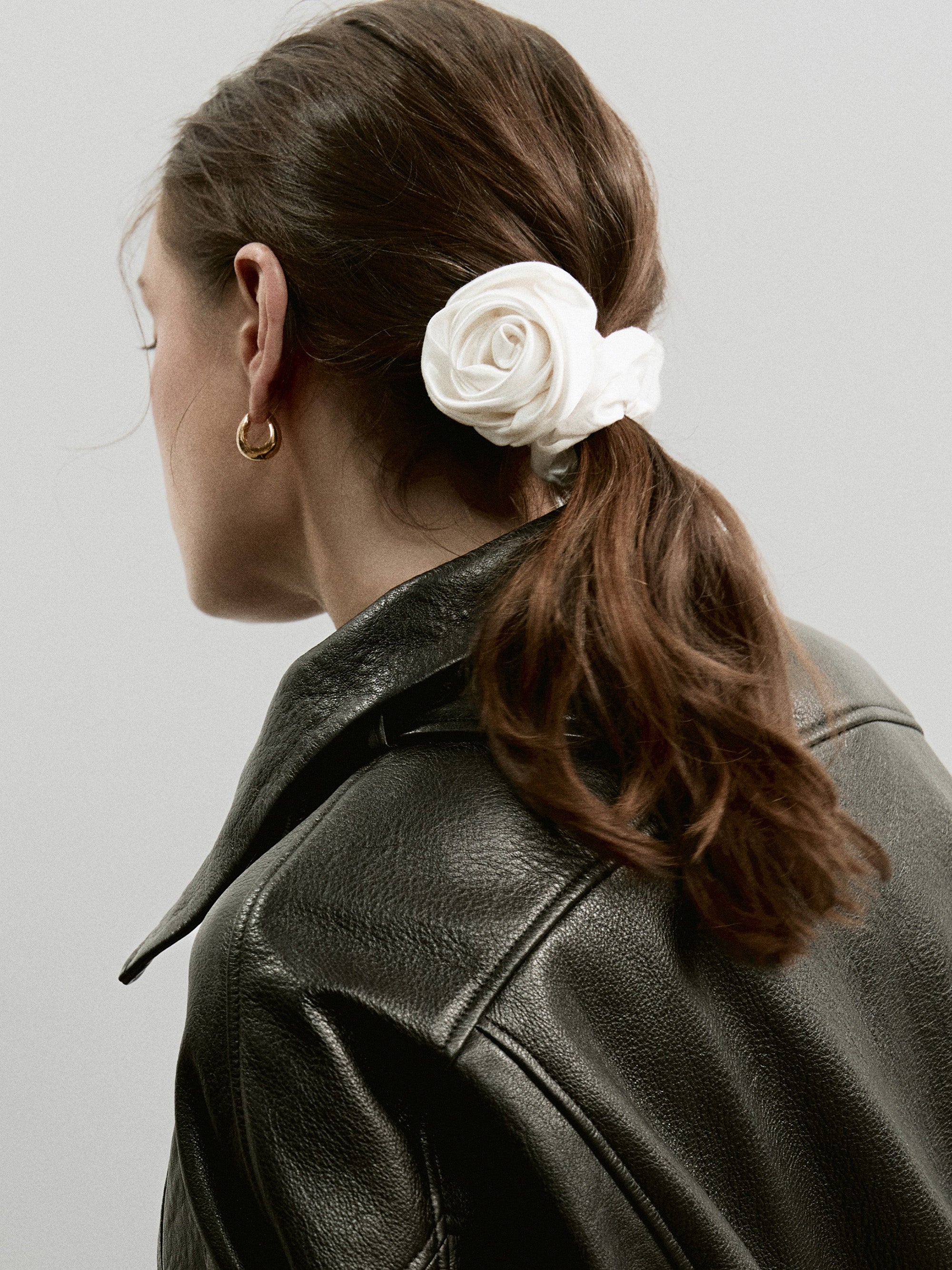 Rose scrunchie in Ivory - on-model, back view - CONTOUROSE