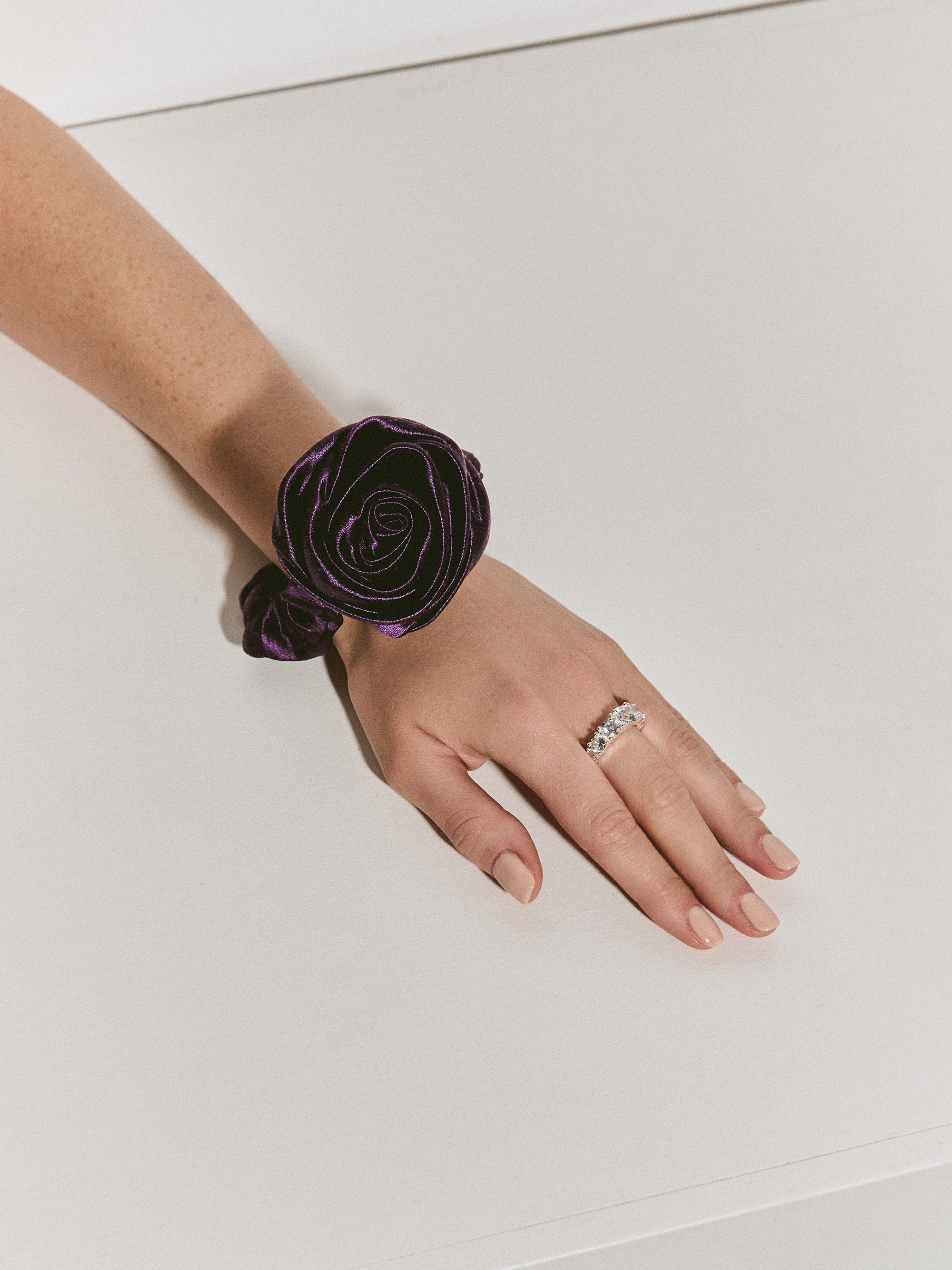 Rose scrunchie in Plum - on-hand - CONTOUROSE