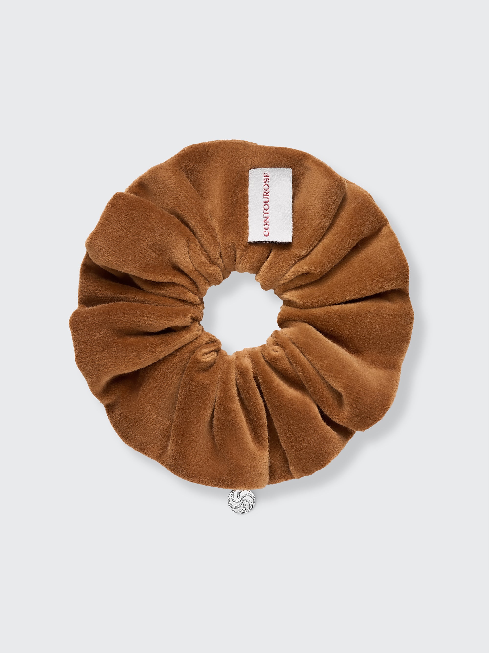 Velvet scrunchie in Caramel Brown- packshot, back - CONTOUROSE