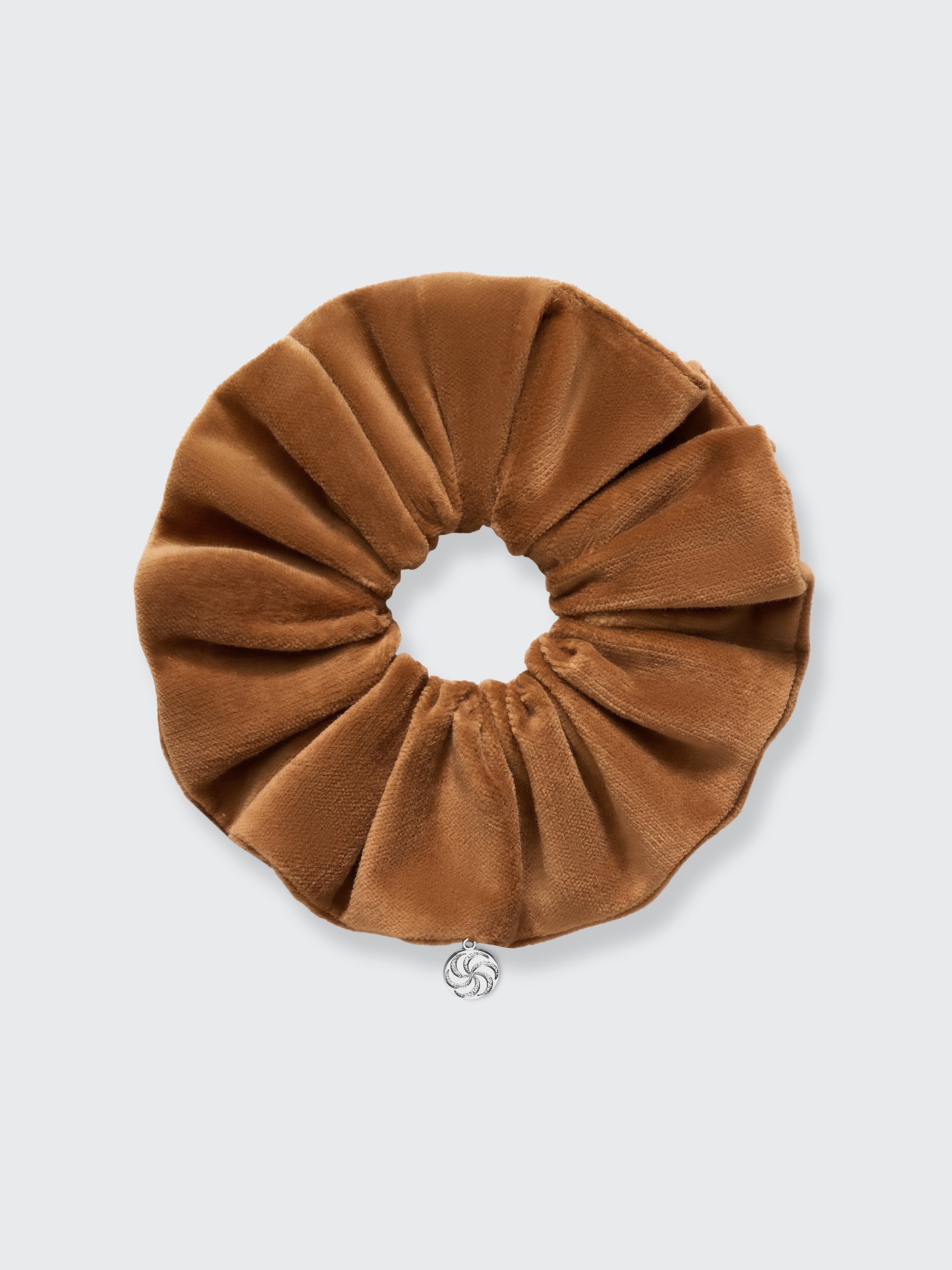 Velvet scrunchie in Caramel Brown - packshot, front - CONTOUROSE