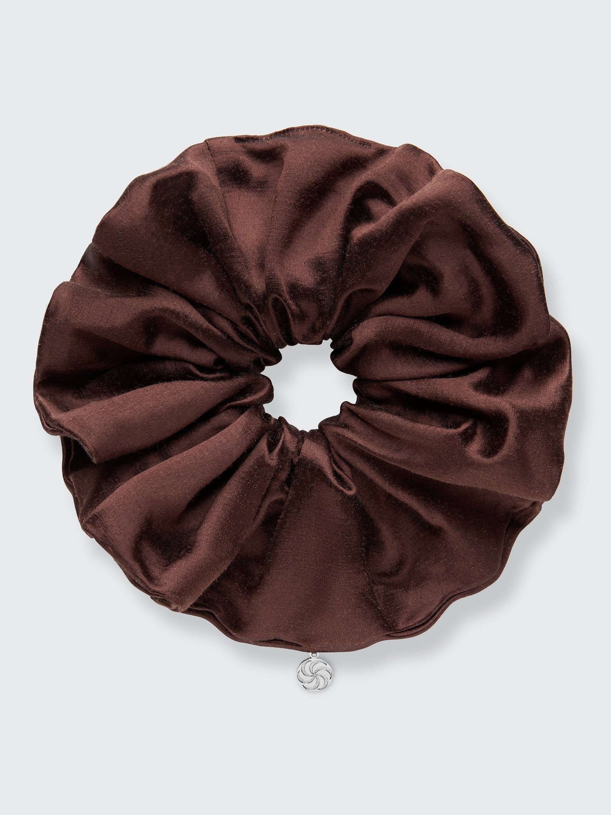 Oversized hemp scrunchie in Chocolate Brown - packshot - CONTOUROSE