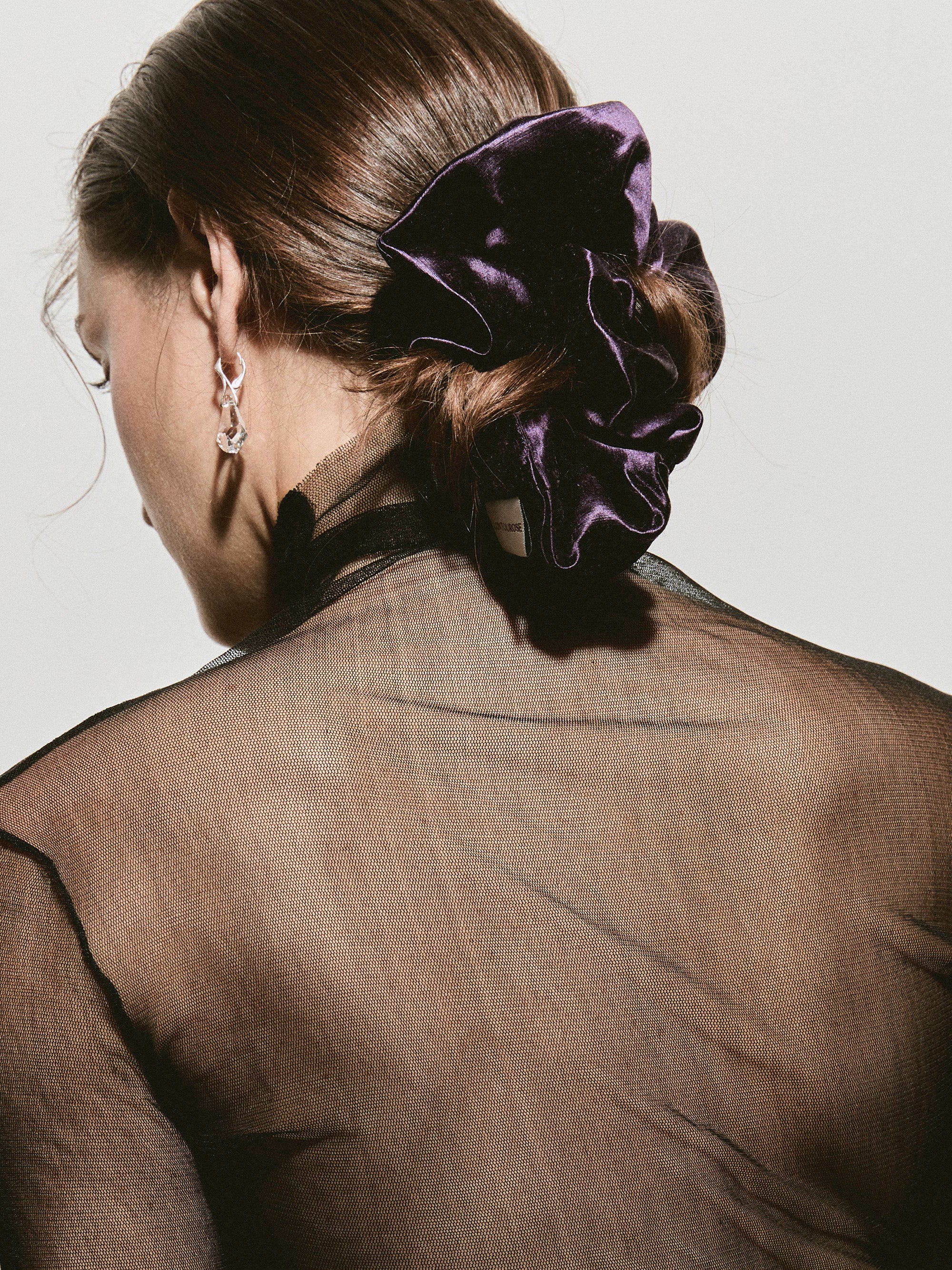Oversized hemp scrunchie in Plum - on-model - CONTOUROSE