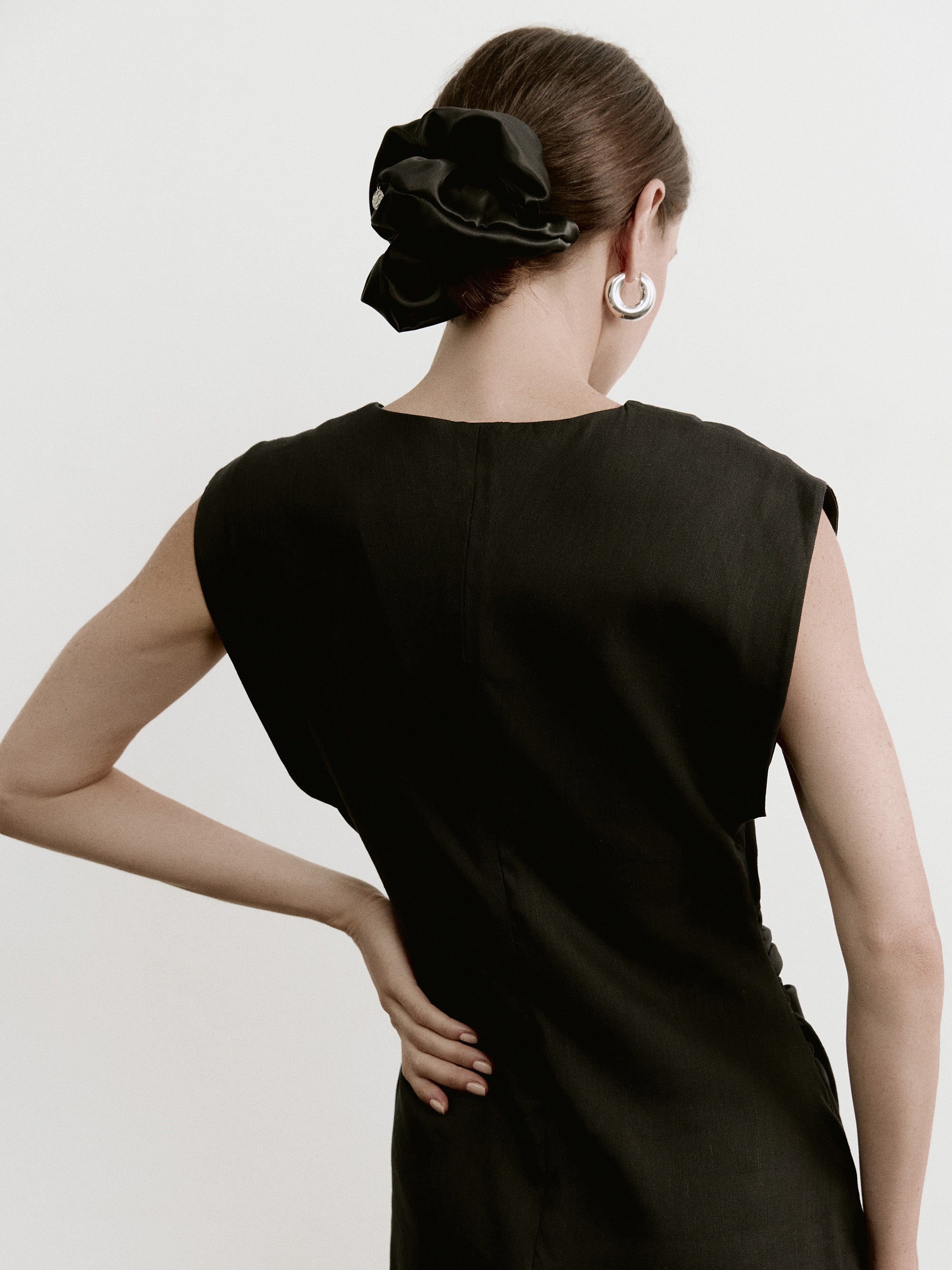 Oversized silk scrunchie in Black - on-model - CONTOUROSE