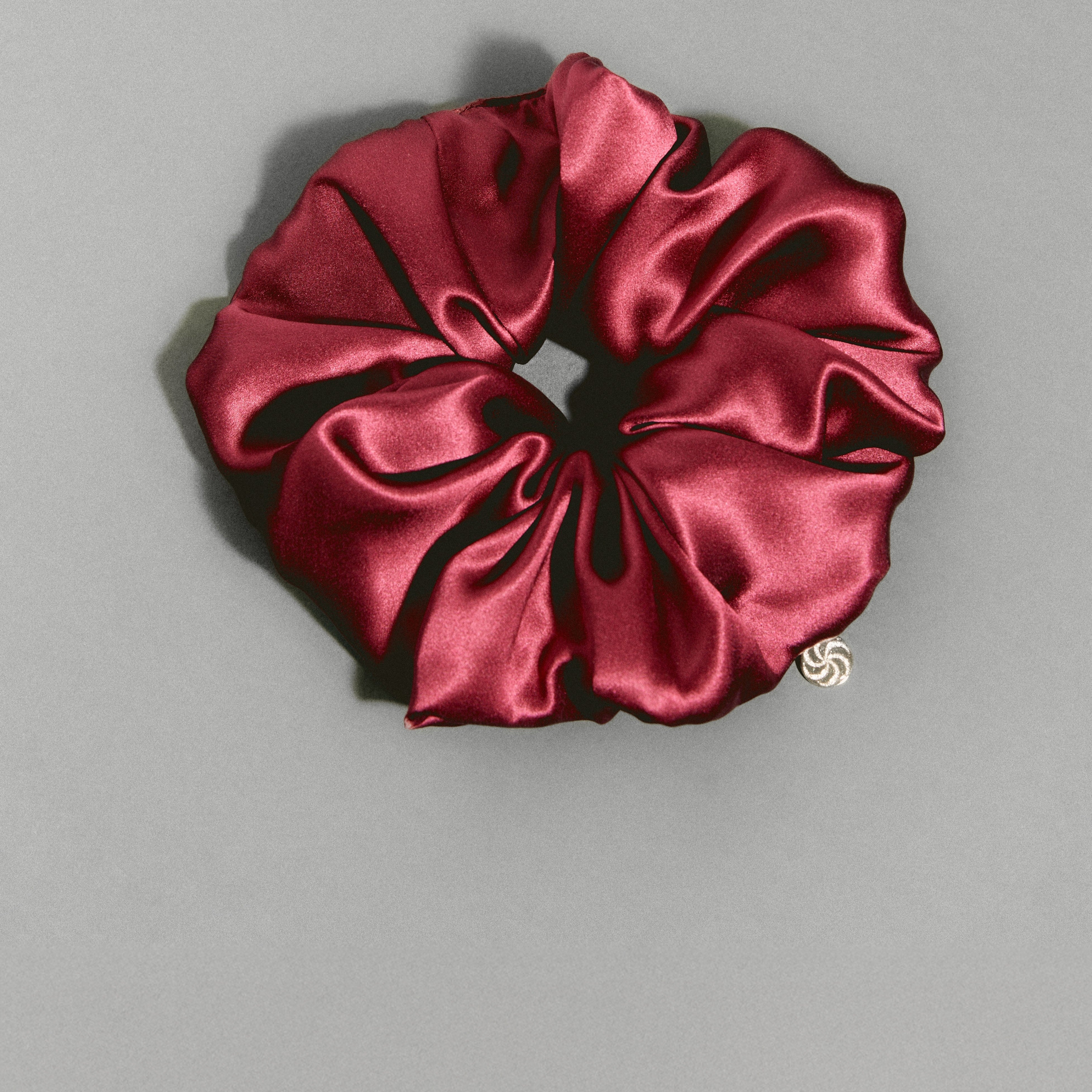 Oversized silk scrunchie in burgundy - front view hero (desktop) - CONTOUROSE