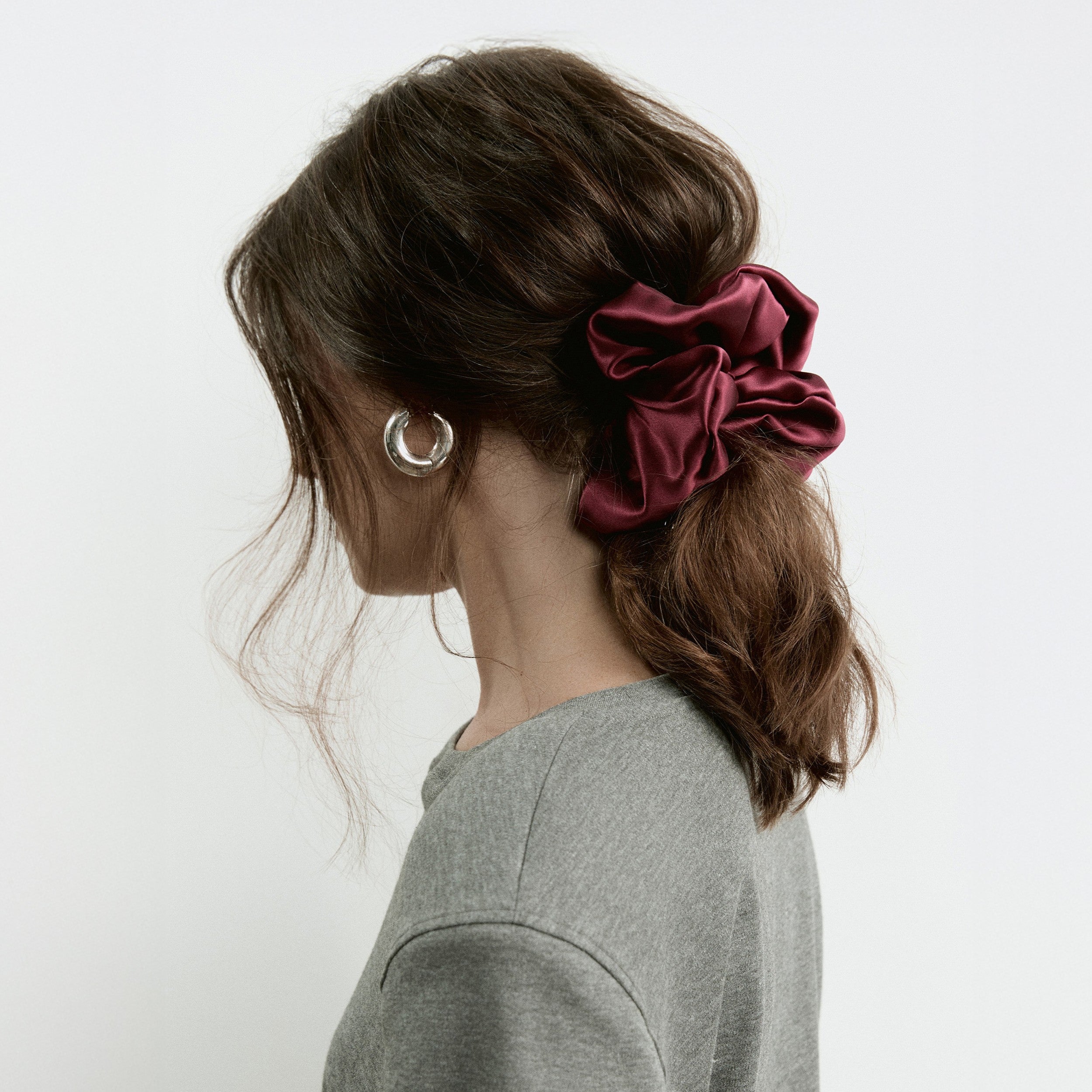 Oversized silk scrunchie - on-model hero (desktop) - CONTOUROSE