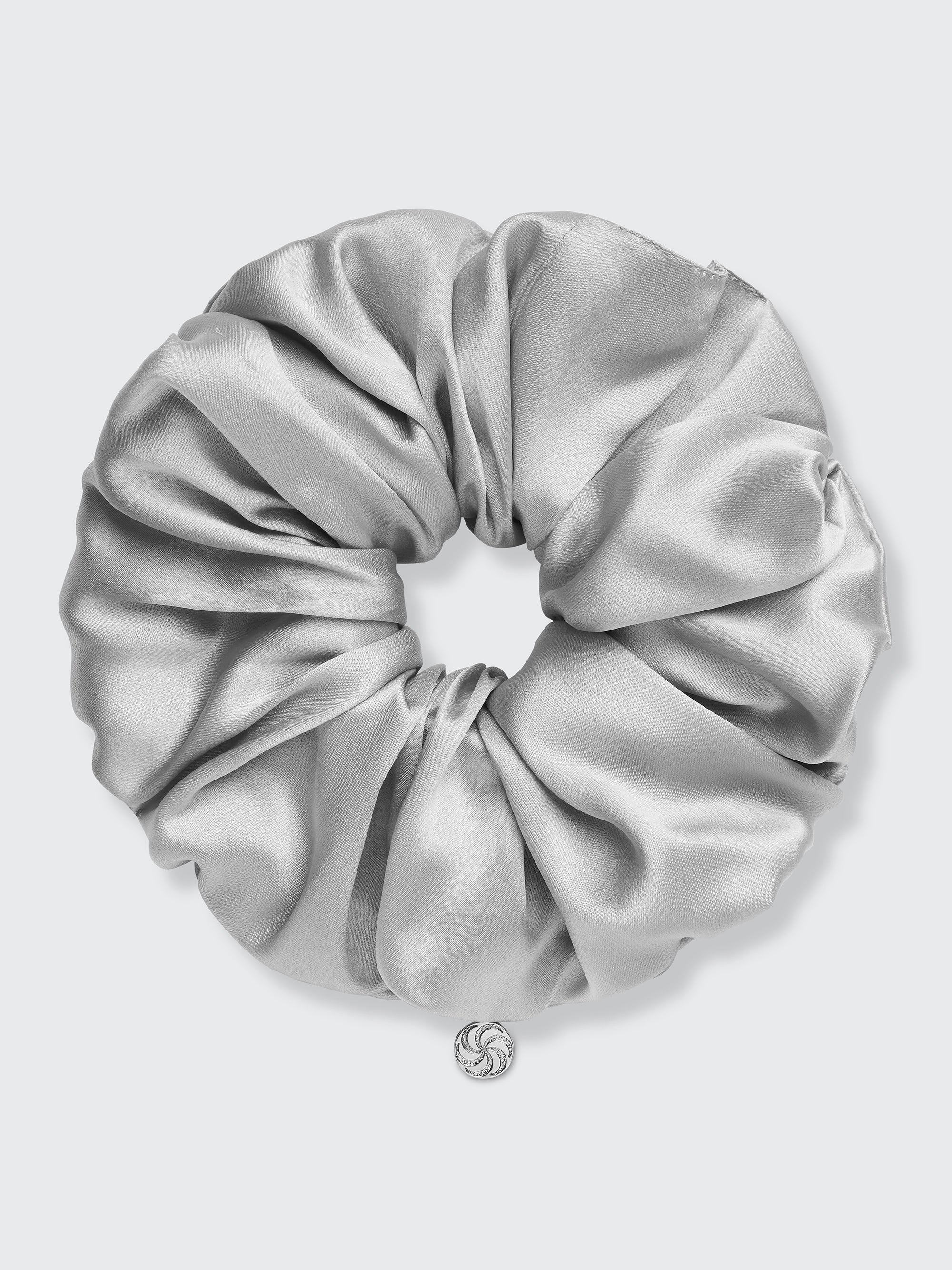 Oversized silk scrunchie in Silver Gray - packshot - CONTOUROSE